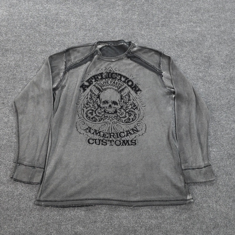 Affliction Shirt‎ Mens 2XL Gray American Customs Skull Reversible Thermal Y2K
